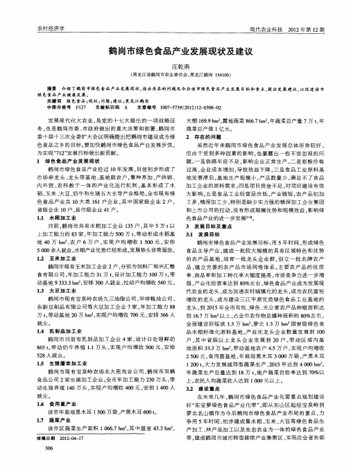 鹤岗市绿色食品产业发展现状及建议