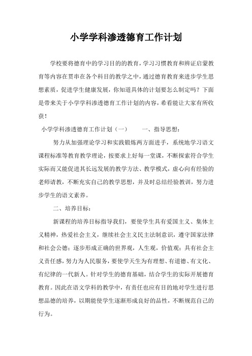 精选-小学学科渗透德育工作计划