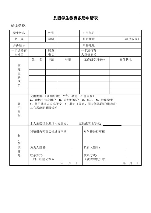 贫困学生教育救助申请表范本