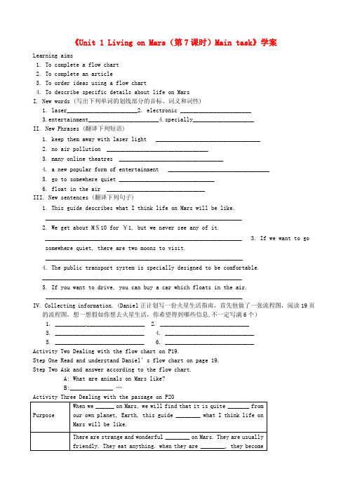 江苏省东台市唐洋镇中学九年级英语下册《Unit 1 Living on Mars(第7课时)Main task》学案(无答案) 牛津