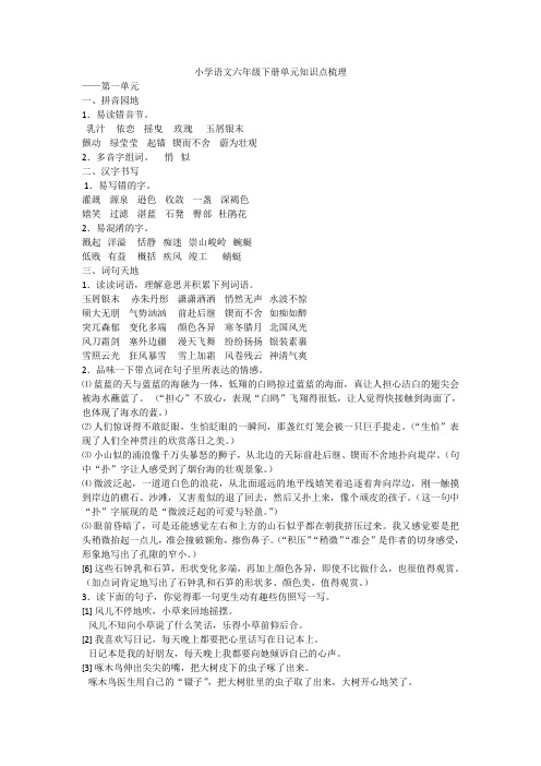 苏教版小学语文六年级下册单元知识点梳理