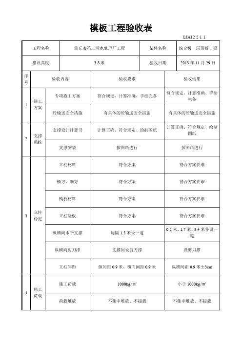 模板工程验收表