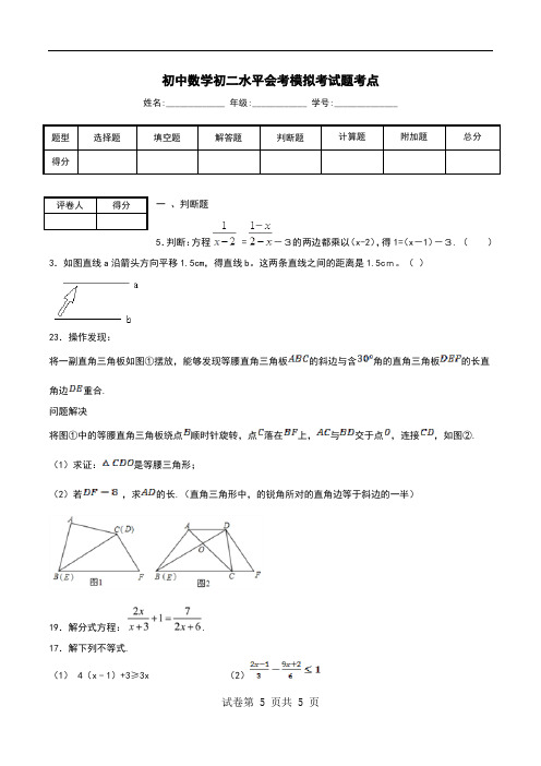 初中数学初二水平会考模拟考试题考点_0.doc