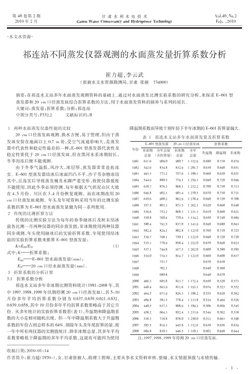 祁连站不同蒸发仪器观测的水面蒸发量折算系数分析