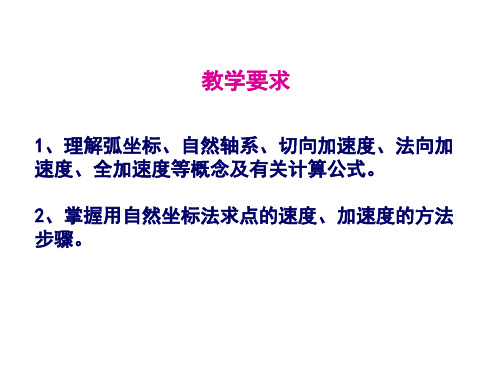 2、掌握用自然坐标法求点的速度、加速度的方法步骤。