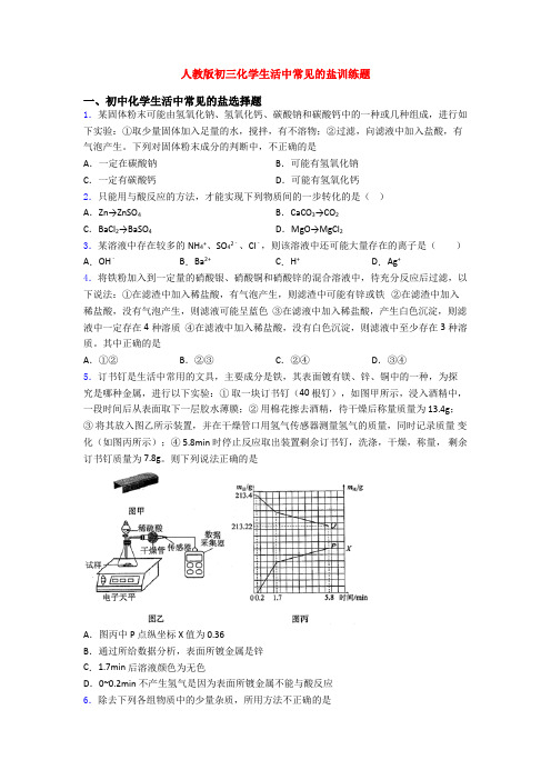 人教版初三化学生活中常见的盐训练题