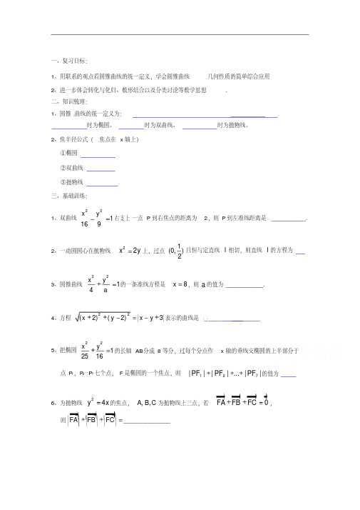高三数学(文科)一轮学案【第45-46课时】圆锥曲线的统一定义