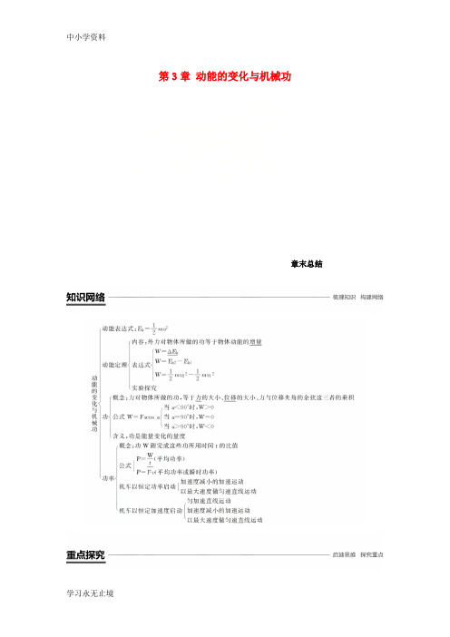 【K12教育学习资料】2018_2019学年高中物理第3章动能的变化与机械功章末总结学案沪科版必修2