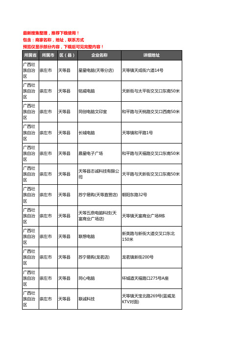 新版广西壮族自治区崇左市天等县电脑企业公司商家户名录单联系方式地址大全21家