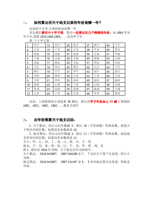 天干地支年与公元年份互算方法