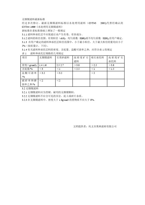 无烟煤滤料最新标准