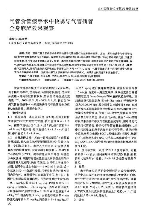气管食管瘘手术中快诱导气管插管全身麻醉效果观察