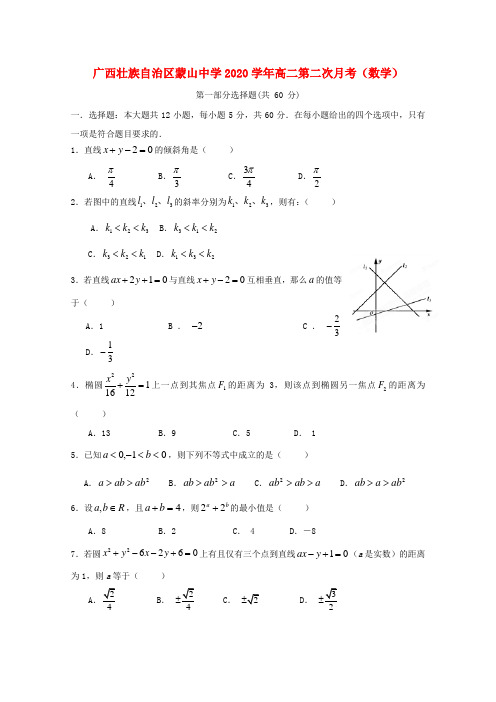 广西壮族自治区蒙山中学2020学年高二数学第二次月考(无答案)
