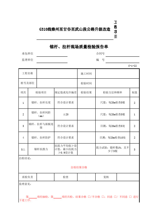公路项目质量保证资料索引C-1表(检验报告单)C-1-22 锚杆、拉杆现场质量检验报告单