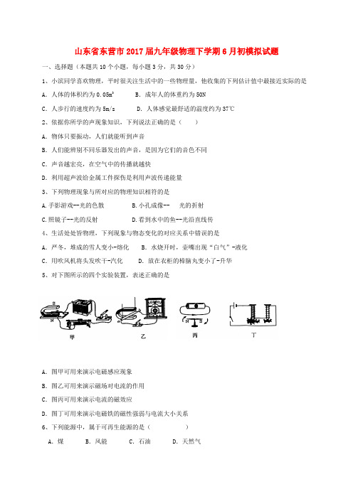 精选九年级物理下学期6月初模拟试题