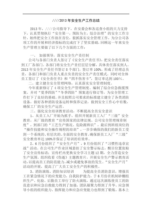 2013年安全生产工作总结
