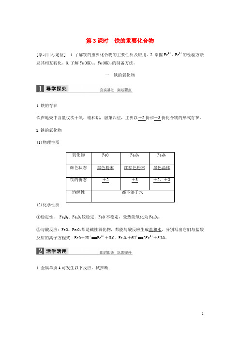 高中化学 第三章 金属及其化合物 第二节 第3课时《铁的重要化合物》知识点归纳及例题解析 新人教版必修1