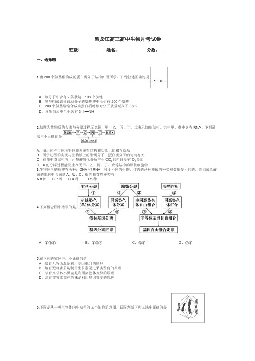 黑龙江高三高中生物月考试卷带答案解析
