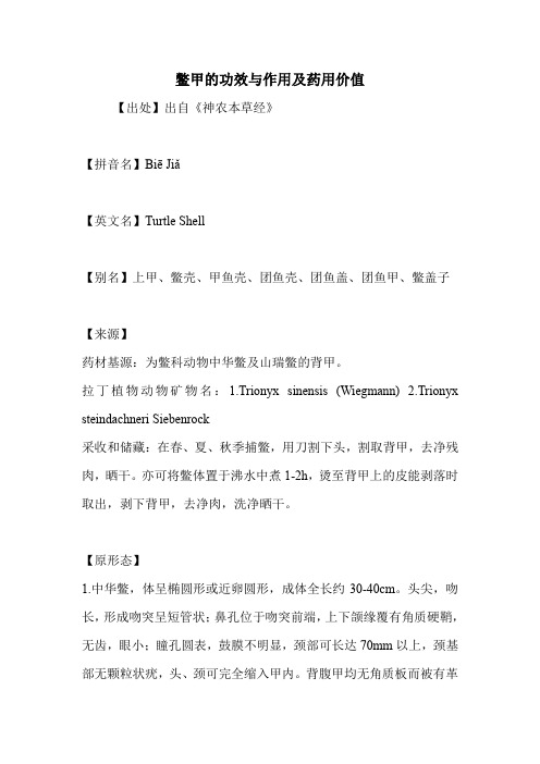 鳖甲的功效与作用及药用价值