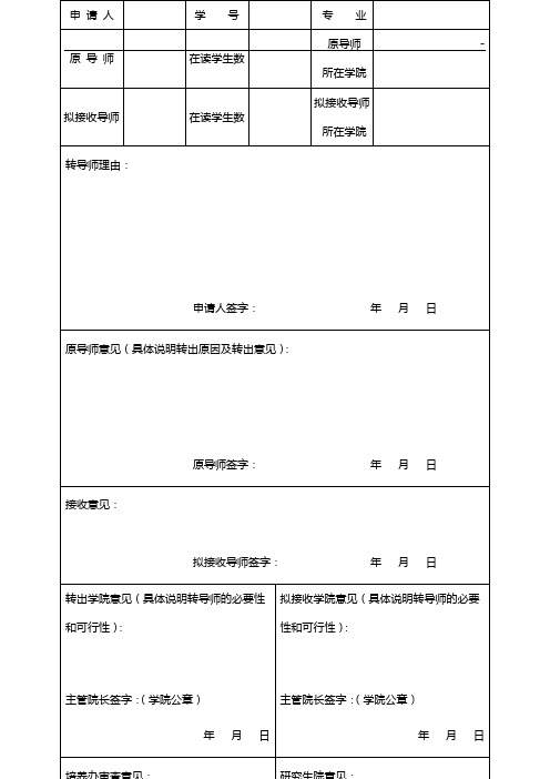 北京工业大学研究生更换专业暨导师申请表