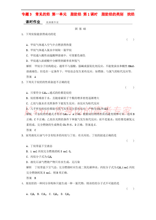 2016-2017年高中化学 专题3 常见的烃 3.1.1 脂肪烃课时作业 苏教版选修5