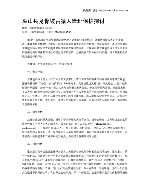 巫山县龙骨坡古猿人遗址保护探讨