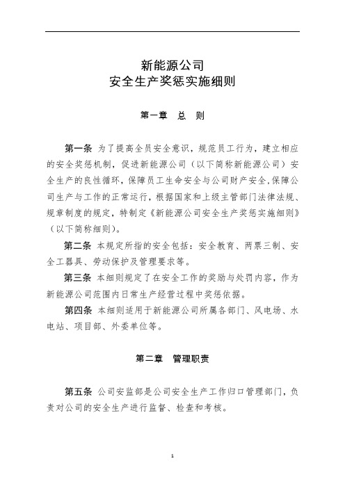 新能源公司安全生产奖惩实施细则