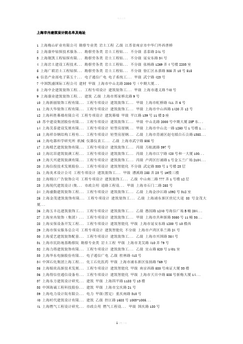 上海市内建筑设计院名单及地址