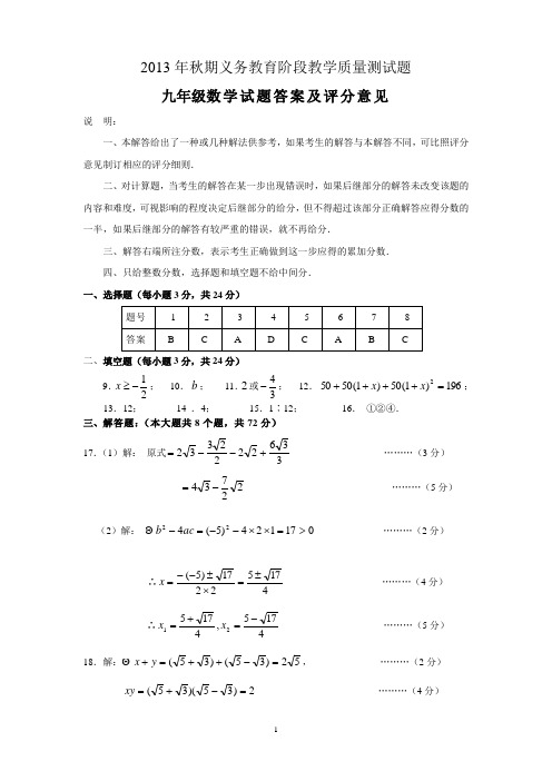宜宾市2013年九年级上期教学质量检测答案定