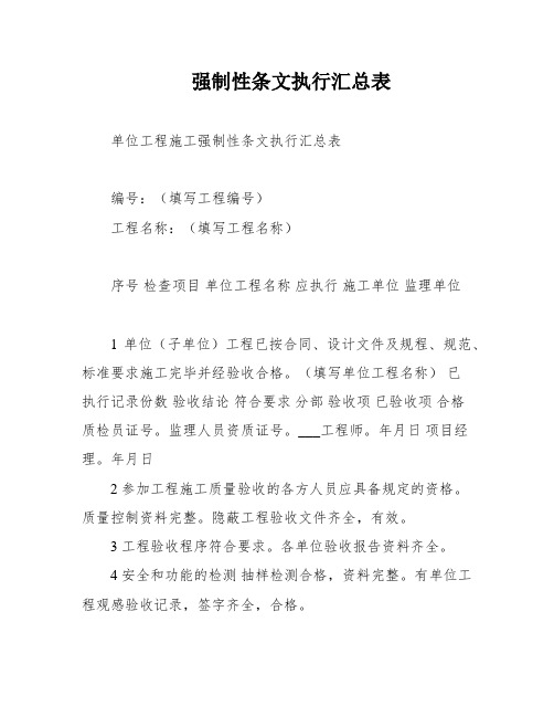 强制性条文执行汇总表