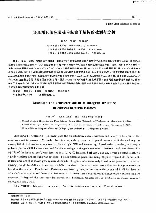 多重耐药临床菌株中整合子结构的检测与分析