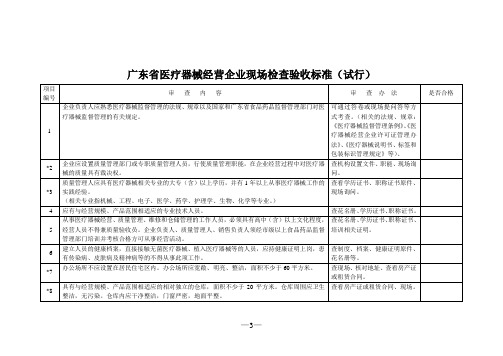 广东省医疗器械经营企业现场检查验收标准(试行)