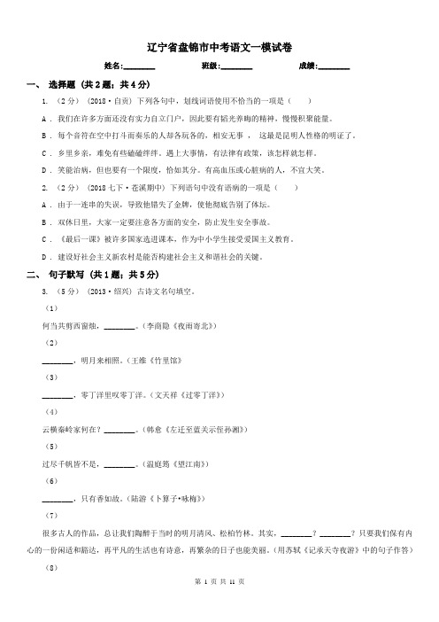 辽宁省盘锦市中考语文一模试卷