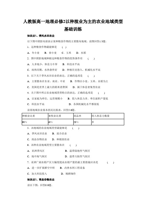 人教版高一地理必修2以种植业为主的农业地域类型基础训练
