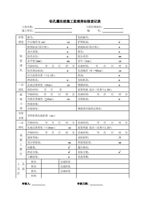 灌注桩施工监理旁站记录(标准)