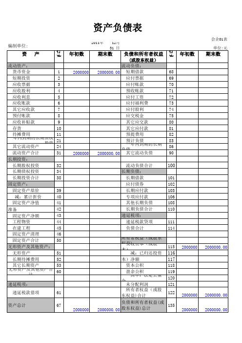 资产负债表及损益表模板