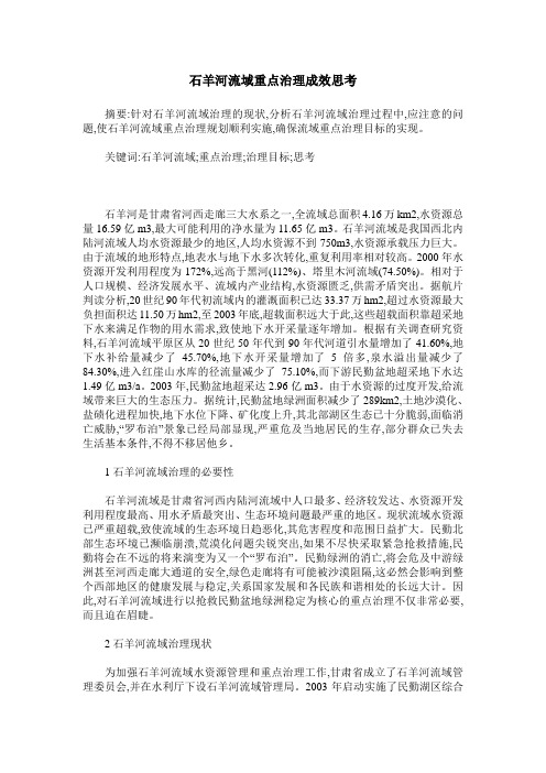 石羊河流域重点治理成效思考