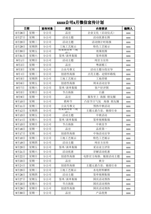装修公司 微信朋友圈 宣传计划表