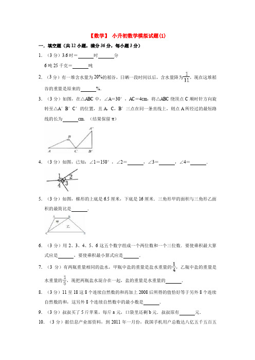 【3套试卷】杭州市小升初第一次模拟考试数学试卷含答案(1)