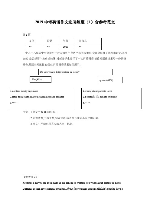 2019中考英语作文选习练题(1)含参考范文