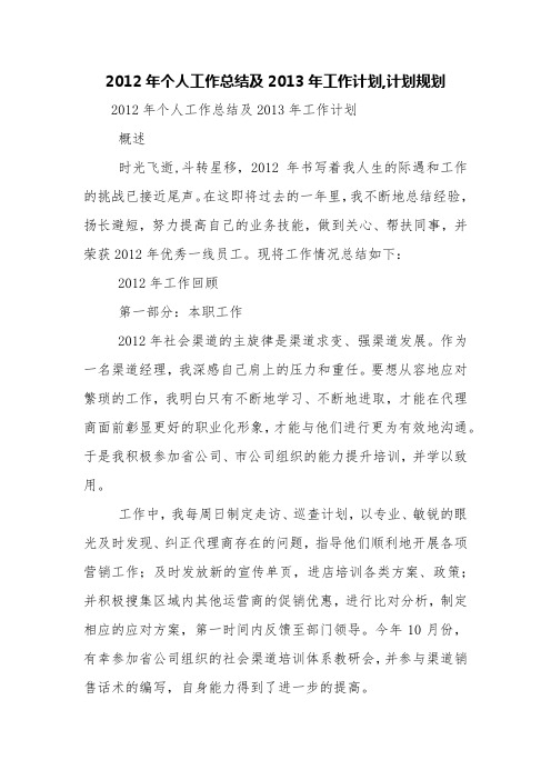 2012年个人工作总结及2013年工作计划,计划规划【精品范文】