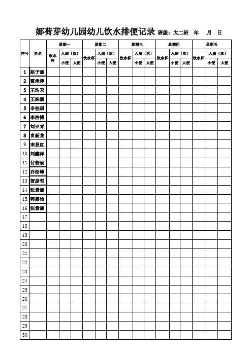 2017小班饮水排便记录表