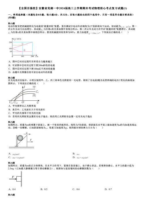 【全国百强校】安徽省芜湖一中2024届高三上学期期末考试物理核心考点复习试题(1)