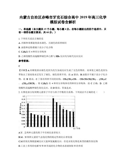 内蒙古自治区赤峰市牙克石综合高中2019年高三化学模拟试卷含解析
