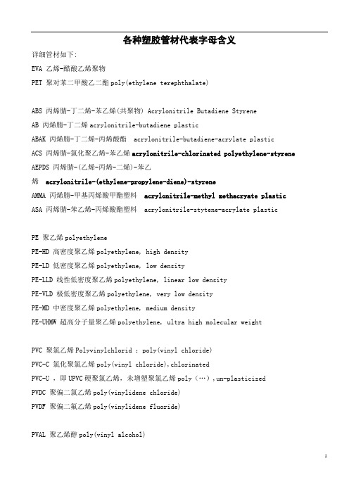 塑胶管材的字母英文全称