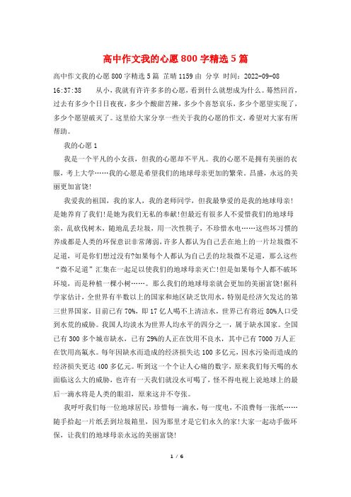 高中作文我的心愿800字精选5篇