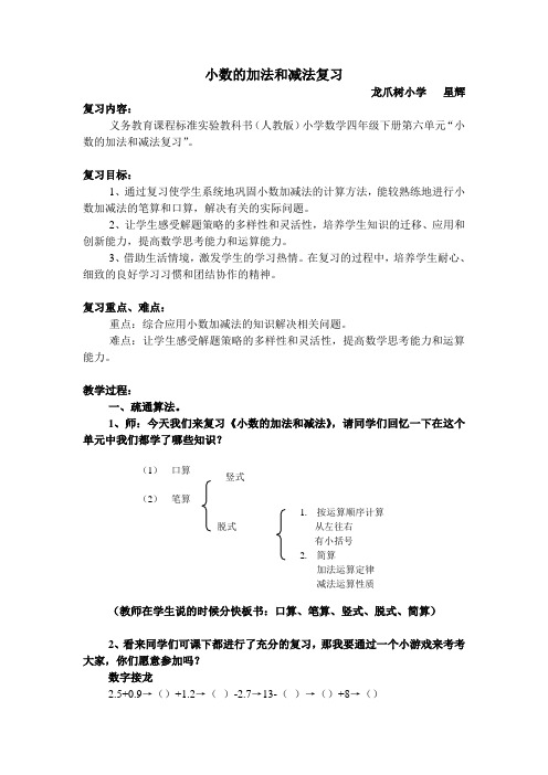 小数的加法和减法复习