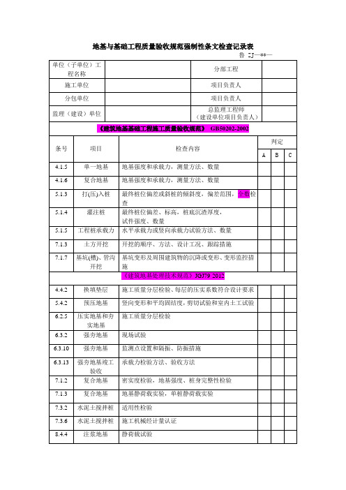 地基与基础工程质量验收规范强制性条文检查记录表
