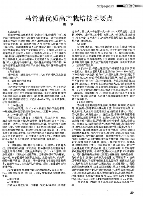 马铃薯优质高产栽培技术要点