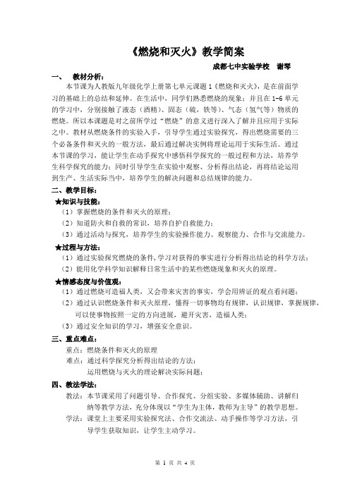 燃烧与灭火 特等奖优质课展示 教案